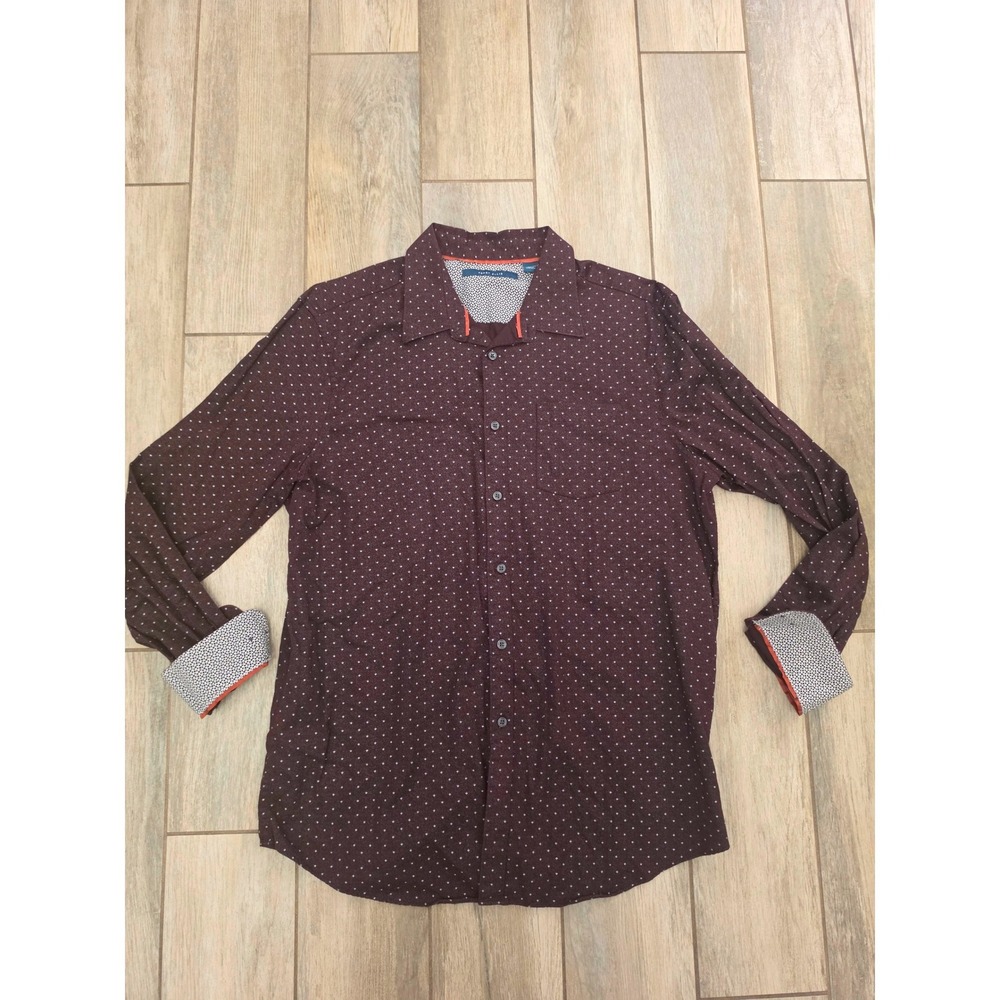 Perry Ellis Mens XL Burgundy Micro Print Long Sleeve Button Down Cotton Shirt